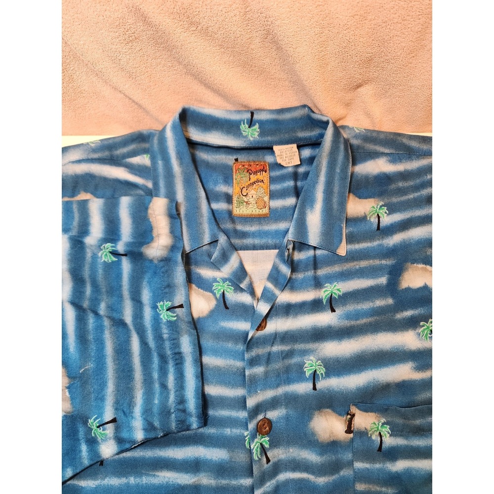 Vintage Pineapple Connection Hawaiian Shirt Men's 2XT Blue Palm Trees Luau Beach